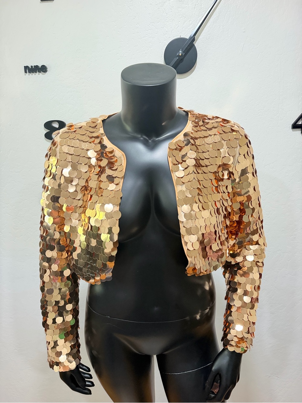 Kensie Gold Sequin Cropped Bolero Jacket Size M